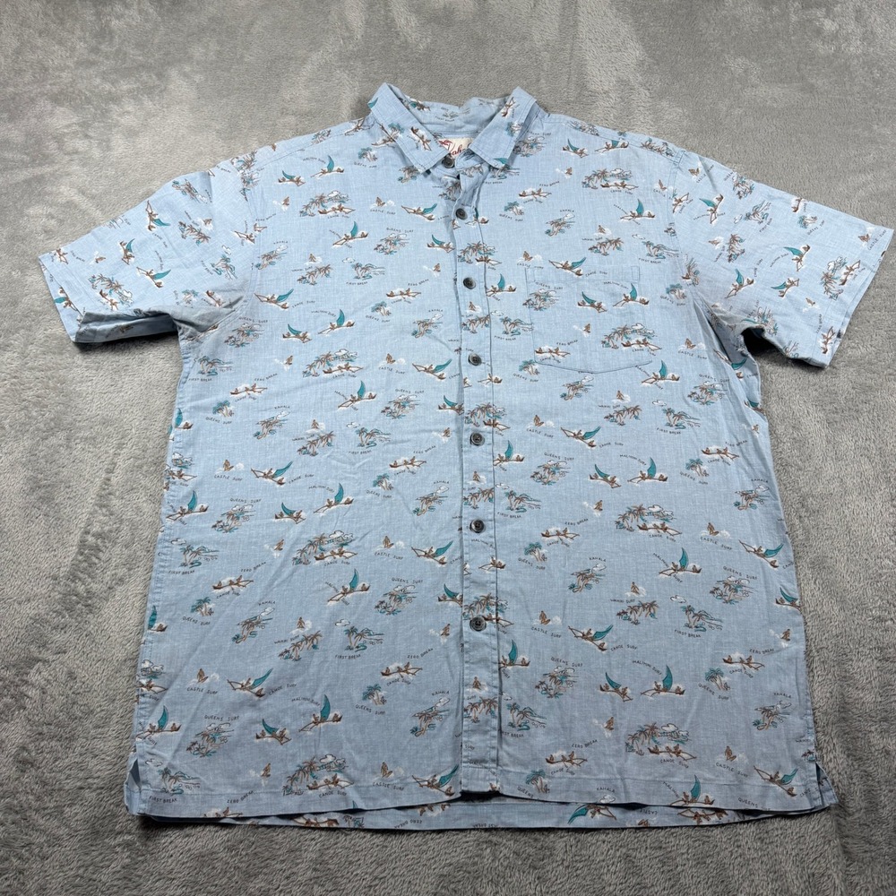 Kahala Button Down Shirt Mens Large Blue AOP Surf Short Sleeve
